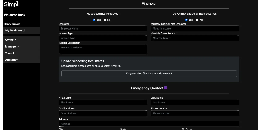 commercial property management software showing a document upload section