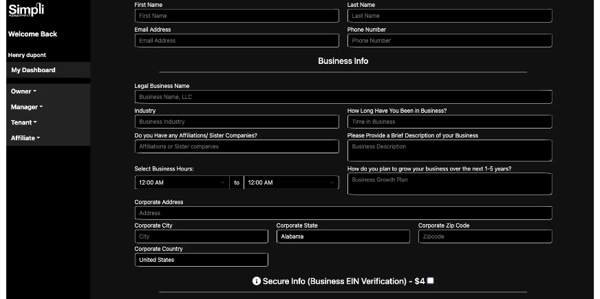 property management software for small landlords showing a commercial unit template