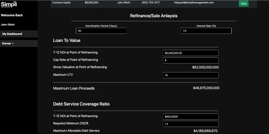 Loan payback analysis on commercial real estate asset management software