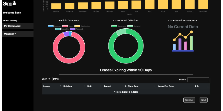 Manager using rent collection software to view past due payments