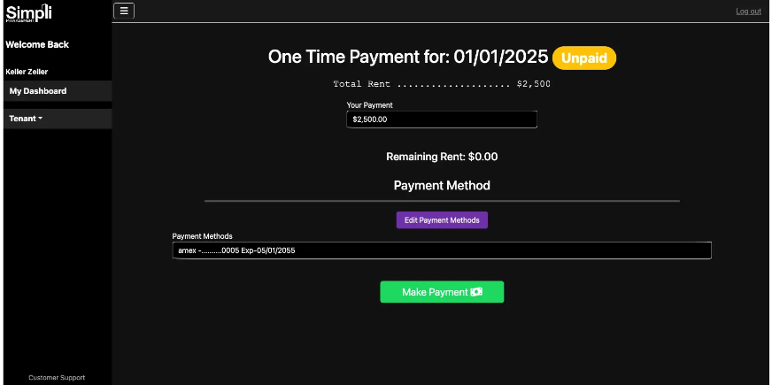 One time rent payments though rent collection software