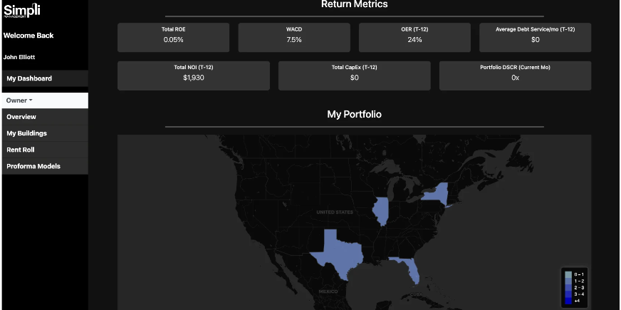 Real estate investor software showing a map of the landlord's properties