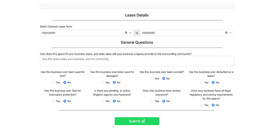 Tenant filling out a rental application form