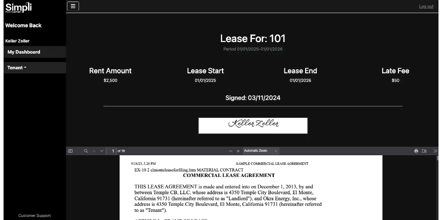 Tenant signature for rent collection software