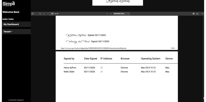 All signers signature on lease for commercial real estate management software