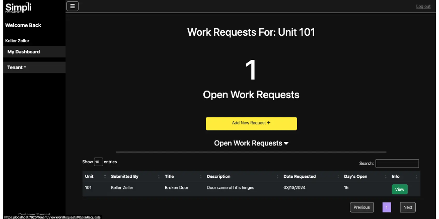 Tenant work requests managed through our building management software